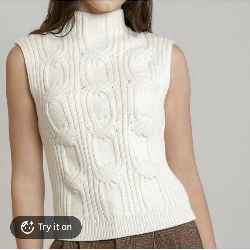 Zara Women’s Cable Knit Sleeveless Sweater Size Small Preppy Career Neutral